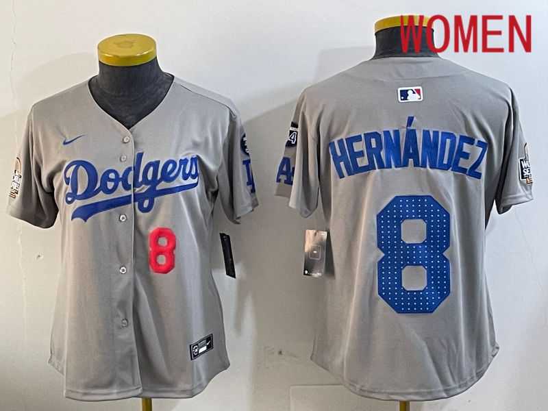 Women Los Angeles Dodgers #8 Hernandez Grey Game 2024 Nike MLB Jersey style 12054